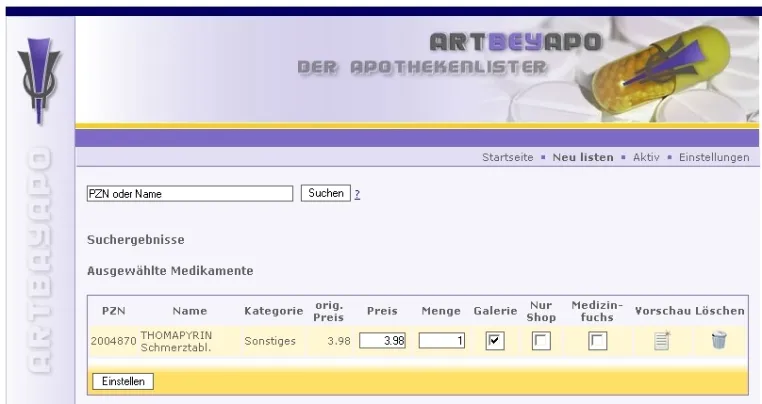 Bild: Arzneimittellister artbeyapo: Apotheker verkaufen Medikamente bei eBay