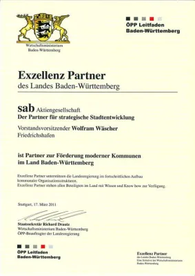 Bild: sab ist Exzellenz Partner des Landes Baden-Württemberg