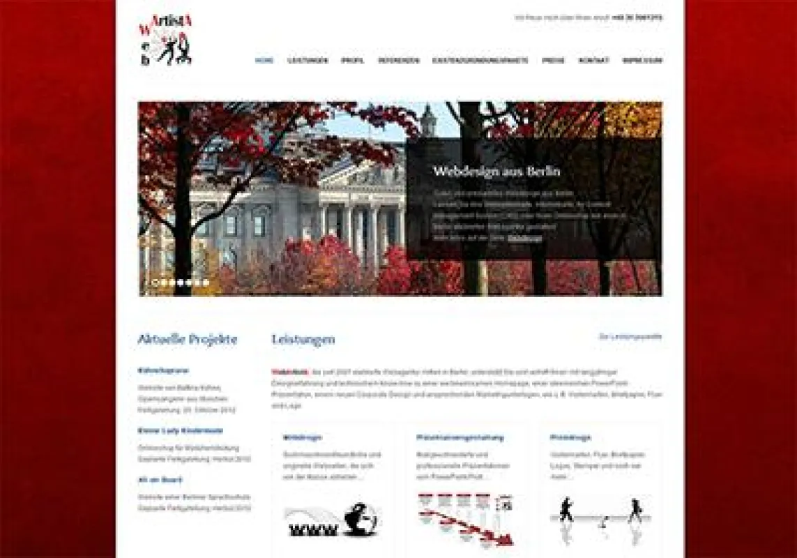 Homepage der neuen Internetpräsenz von WebArtistA