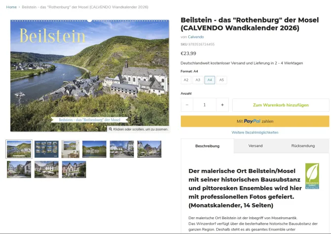Bild: Neuer hochwertiger Premium Wandkalender des wunderschönen historischen Städtchens Beilstein/Mosel