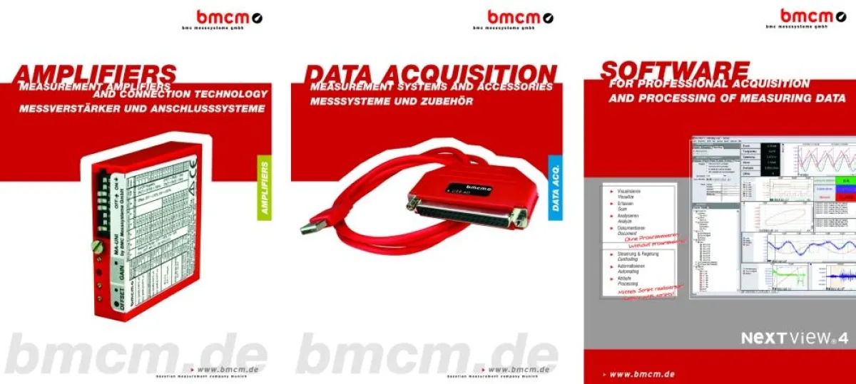 BMC Messsysteme GmbH (bmcm) präsentiert die aktuellen Kataloge für Datenerfassung, Verstärker und Software