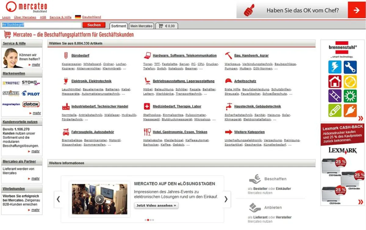 Auf dieser Seite funktioniert alles reibungslos: www.mercateo.com.
