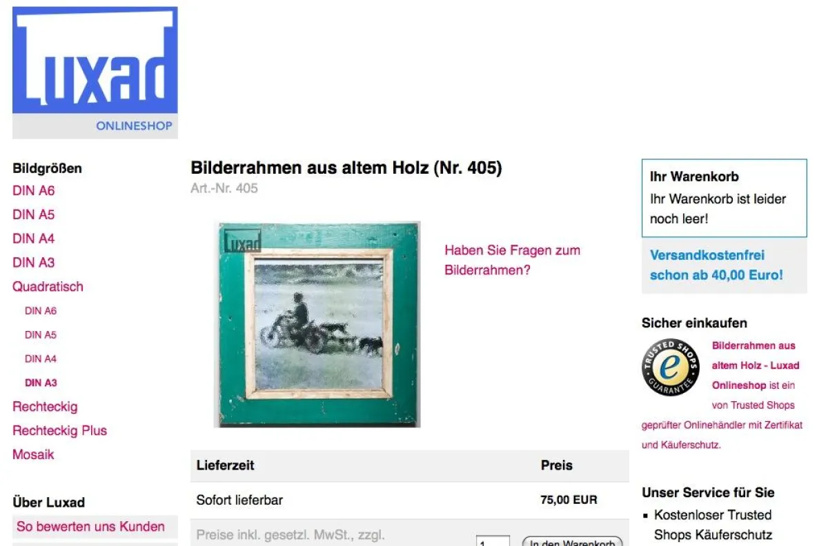 Screenshot vom Luxad-Onlineshop