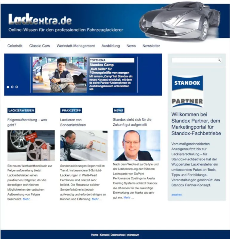 Mit Lackextra.de bietet Standox ein Internetportal mit Newsletter für Lackierer