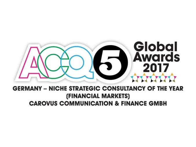Carovus GmbH ist Strategieberater des Jahres – ACQ5 Global Awards 2017 Bild: Carovus GmbH ist Strategieberater des Jahres – ACQ5 Global Awards 2017