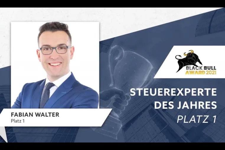 Finanzkongress 2021: Fabian Walter gewinnt Black Bull Award in der Kategorie "Steuerexperte des Jahres" Bild: Finanzkongress 2021: Fabian Walter gewinnt Black Bull Award in der Kategorie "Steuerexperte des Jahres"