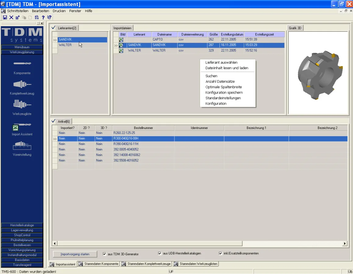 Schluss mit manueller Dateneingabe: Der TDM Importassistent übernimmt die Generierung und Eingabe von Werkzeugdaten und -grafiken in die TDM Datenbank