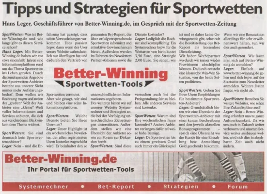 Bild: Tipps und Strategien für Sportwetten - Hans Leger, Geschäftsführer von Better-Winning.de, im Gespräch mit der Sportwetten-Zeitung
