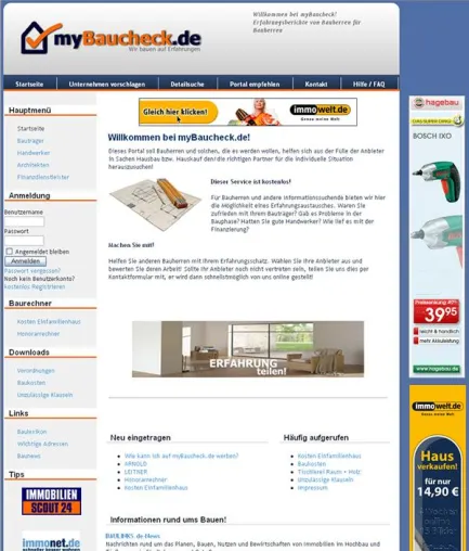 Bild: Das Bauherren- und Bewertungsportal myBaucheck.de ist online