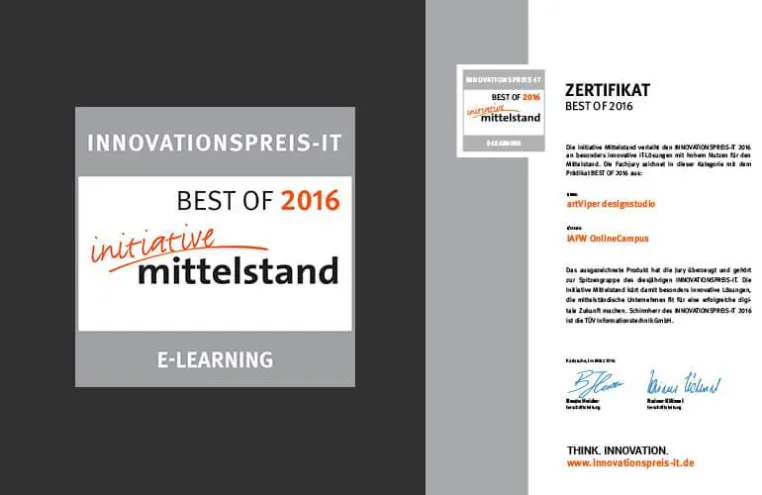 Bild: Hattrick! Innovationspreis-IT „BEST OF 2016“ für die artViper Marketingagentur aus Weiden