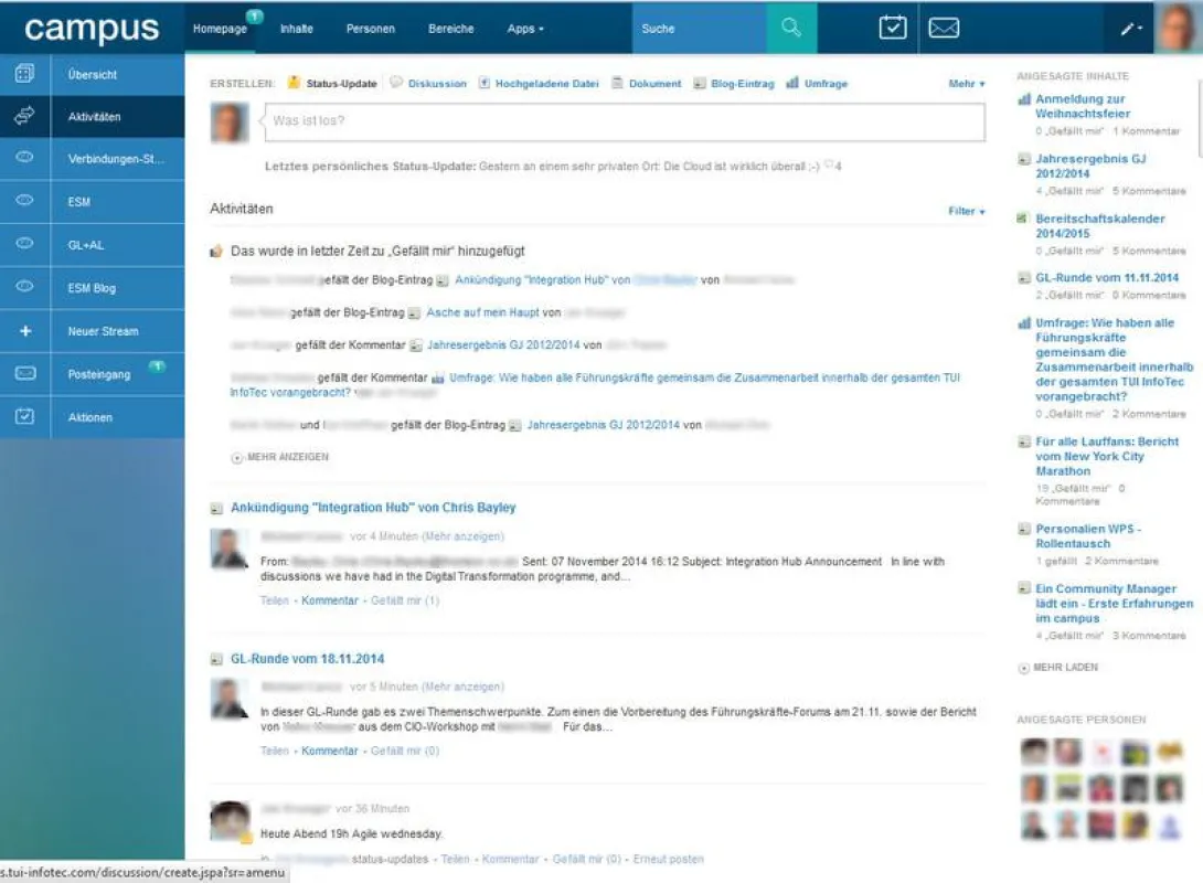 Startscreen der Social-Business-Plattform Campus