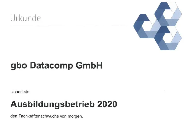 gbo datacomp wird Ausbildungsbetrieb 2020 Bild: gbo datacomp wird Ausbildungsbetrieb 2020