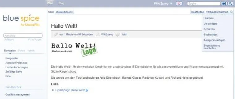 Bild: BlueSpice 1.1 für MediaWiki ist da. - Neues Release des Open Source Enterprise Wikis veröffentlicht