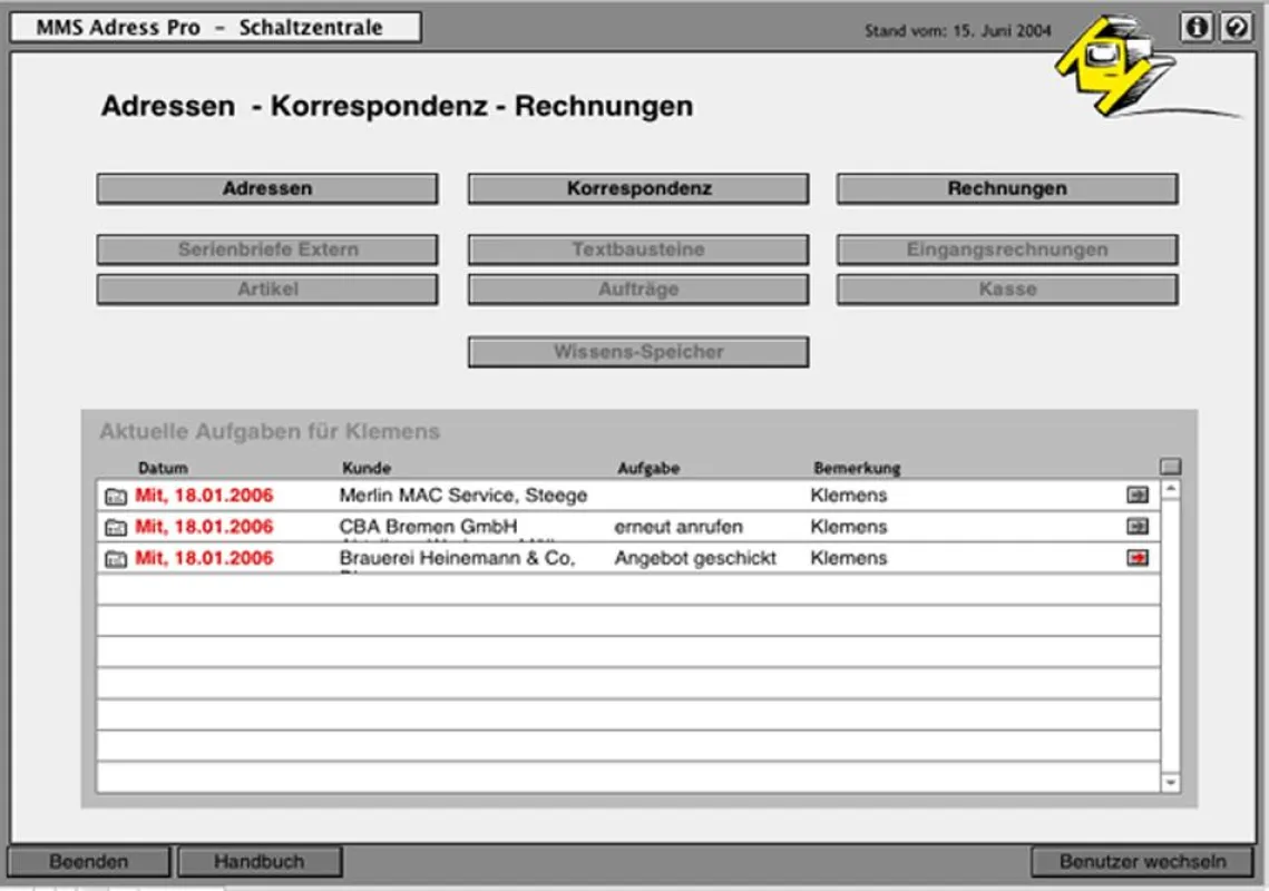 MMS Adress für die Verwaltung von Adressen, Rechnungen und Korrepsondenz