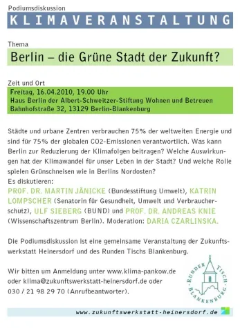 Bild: Podiumsveranstaltung: Berlin - die Grüne Stadt der Zukunft?