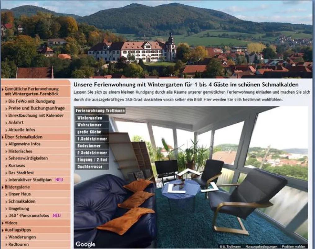 Ein virtueller Rundgang durch die Ferienwohnung Trollmann mittels verknüpfter 360°-Panoramafotos