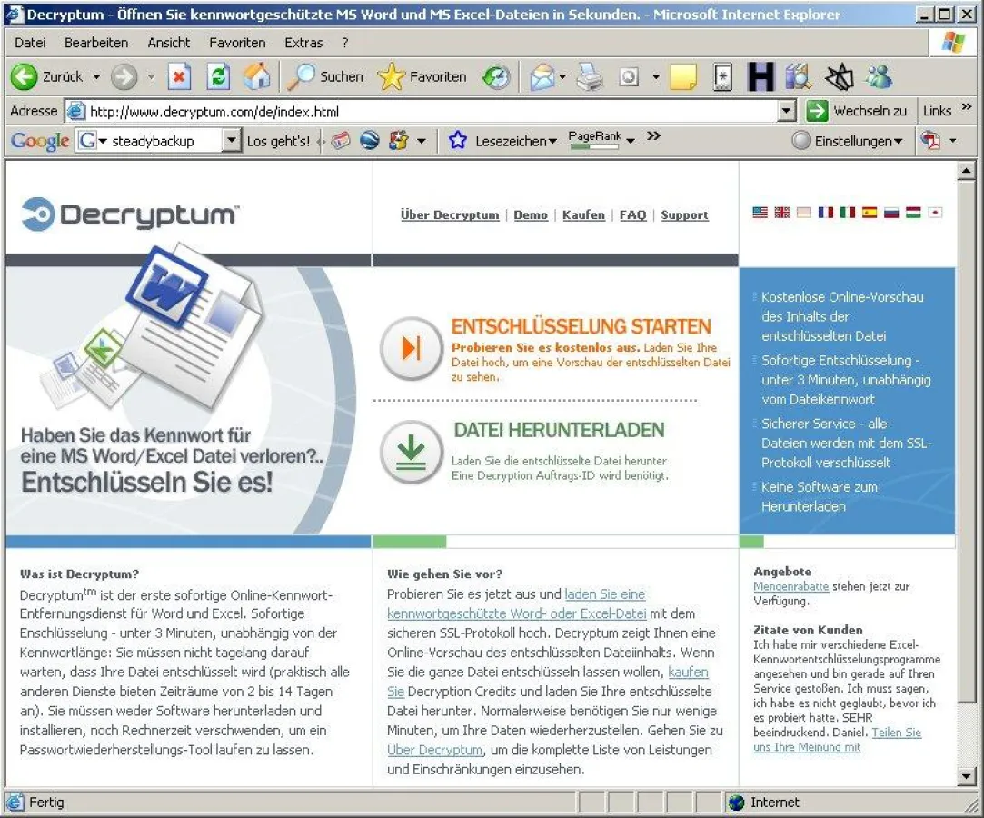 Kennwörter knacken binnen drei Minuten: Decryptum jetzt auch mit deutschsprachigem Support