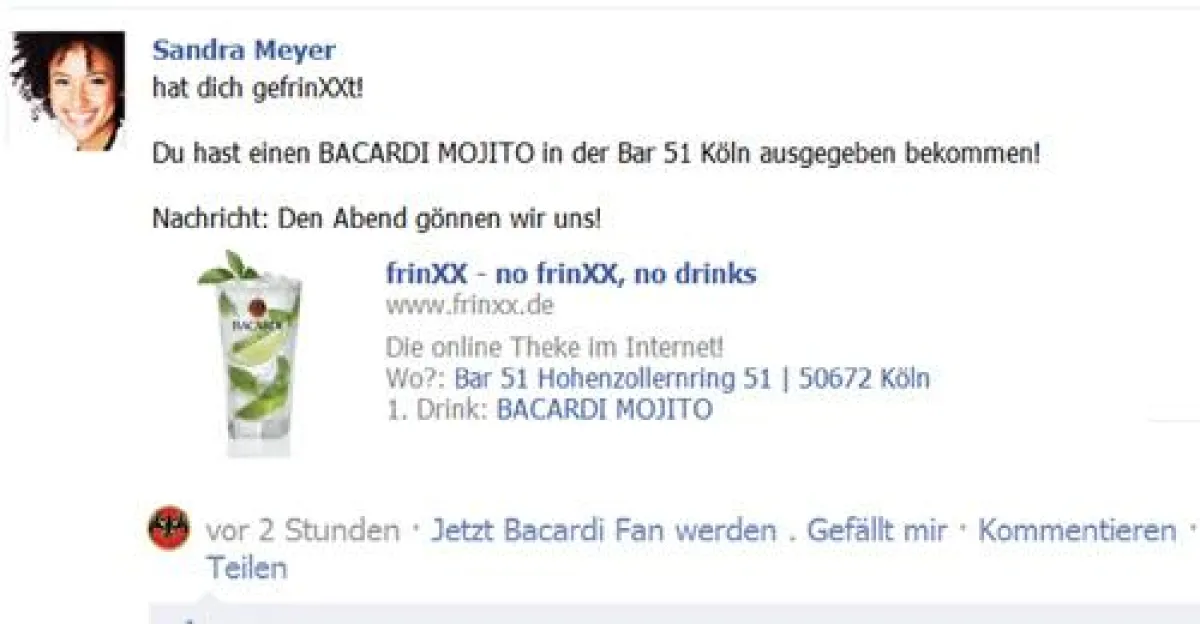 facebook-Nachricht mit frinXX und Bacardi