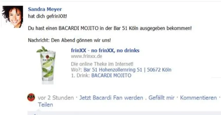 Bild: Digital Drinks spendieren: frinXX kooperiert mit Bacardi