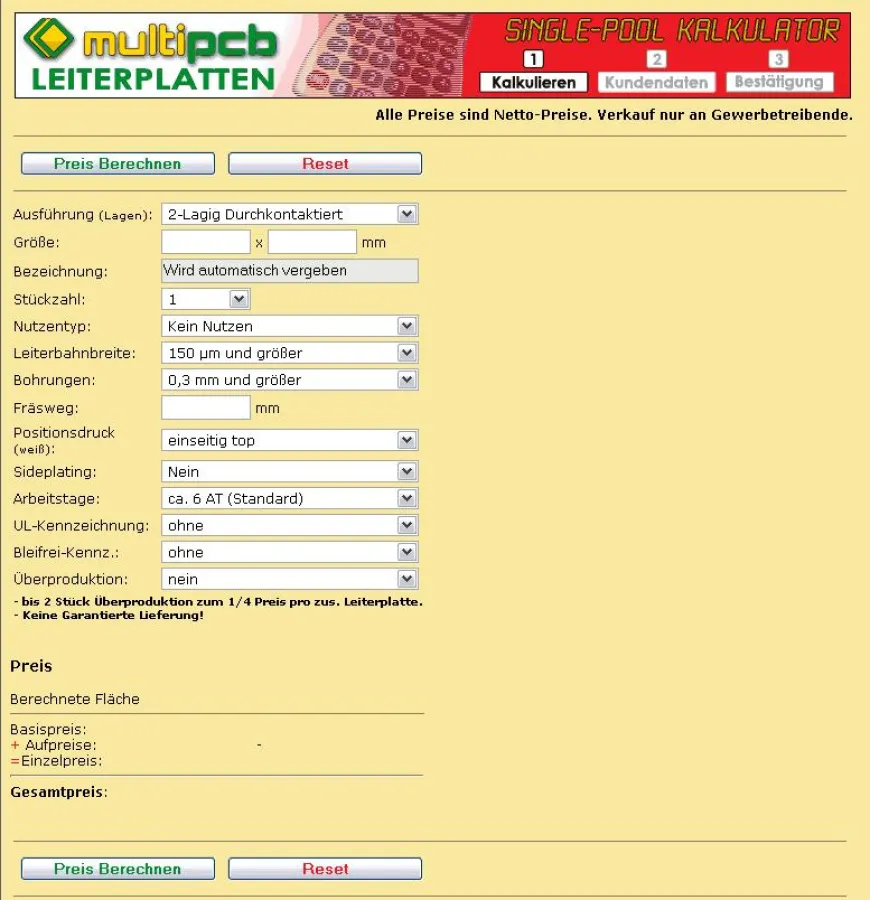 Neuer Leiterplattenkalkulator auf www.multipcb.de