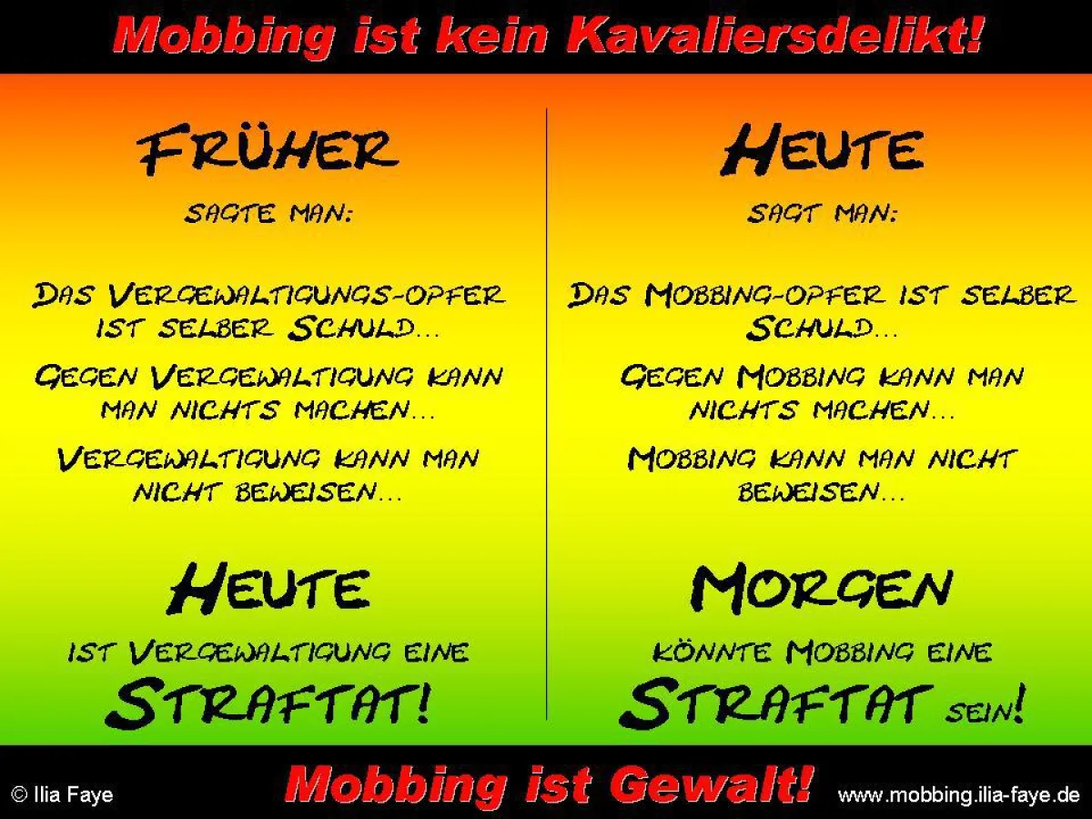 Gg Mobbing kann letztlich nur ein entspr Gesetz in Kombination mit umfassender Aufklärung helfen