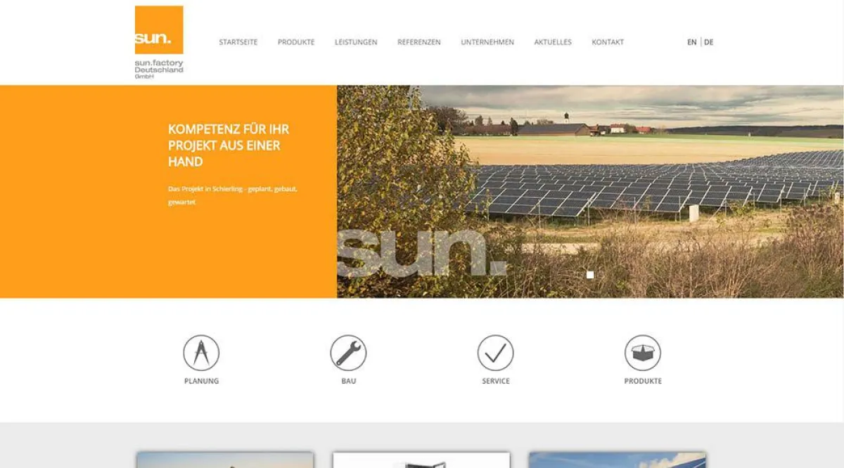 Die neue Homepage der sun.factory, erreichbar unter www.sun.factory.eu
