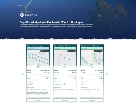 Geprüfte Windpotenzialflächen auf internationaler Windindustrie-Plattform verfügbar Bild: Geprüfte Windpotenzialflächen auf internationaler Windindustrie-Plattform verfügbar