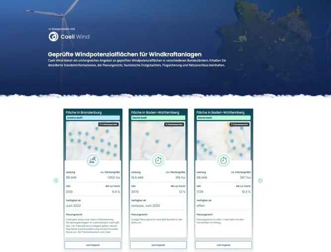 Bild: Geprüfte Windpotenzialflächen auf internationaler Windindustrie-Plattform verfügbar