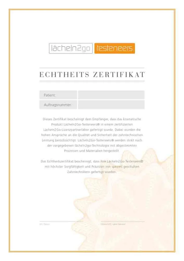 TESTENEERS® - gibt es nur bei autorisierten lächeln2go-Laboren