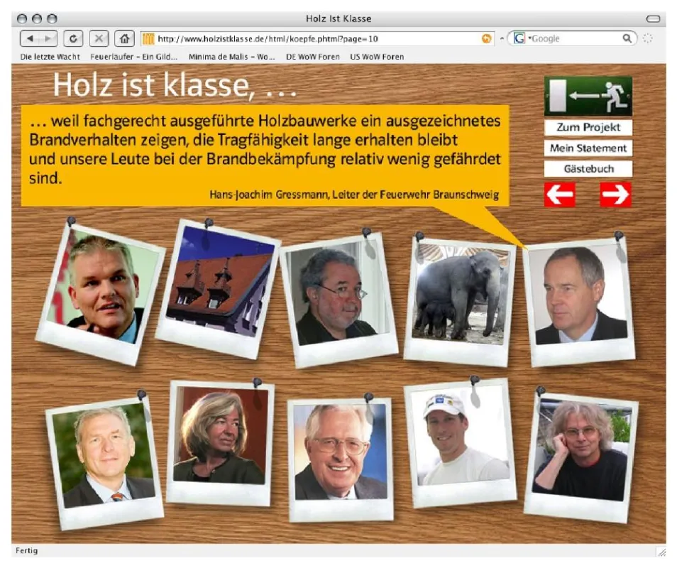 Starke Argumente für Holz: Auf der Internetseite www.holzistklasse.de sagen Personen des öffentlichen Lebens, was sie an dem natürlich nachwachsenden Roh-, Bau- und Werkstoff Holz schätzen.