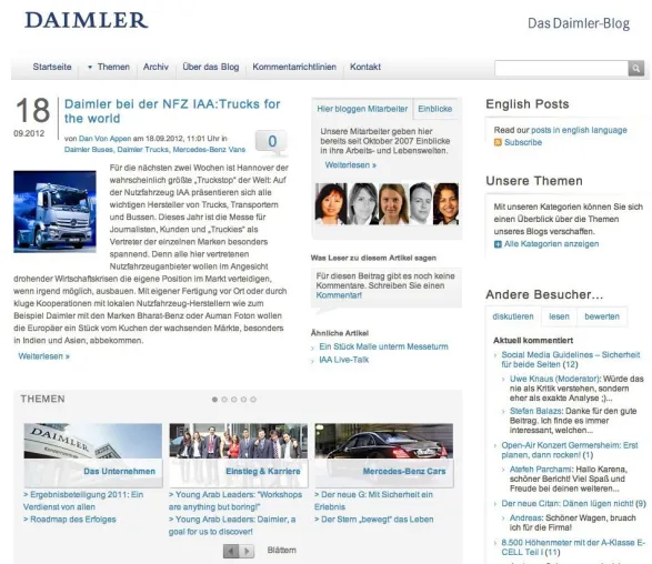 Bild: Interview: Vorzeigeprojekt Daimler Blog - Wie aktiviert man 400 Autoren und bis zu 40.000 Besucher im Monat?