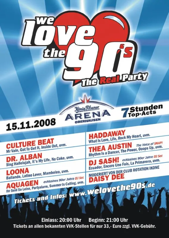 we love the 90´s garantiert sieben Stunden Party und Top-Acts der 90er Jahre