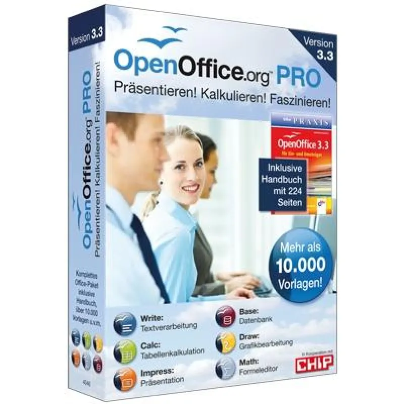 Mit dem Komplettpaket Open Office V3.3 Pro wird der Rechner zum vollwertigen Büroarbeitsplatz.