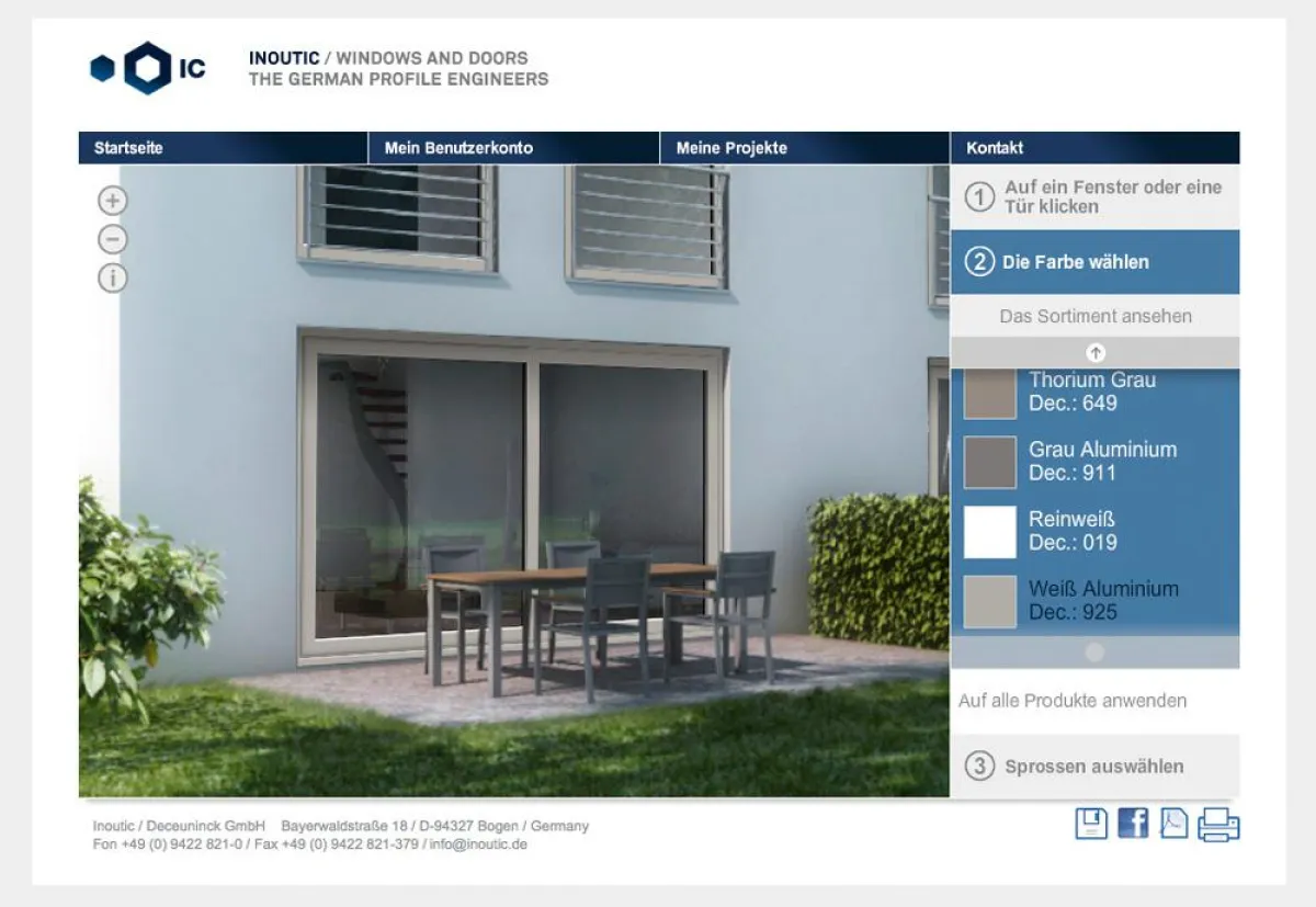 Mit dem neuen Inoutic Konfigurator können Fensterfarben und -modelle ausgewählt werden.