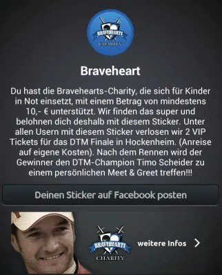 Fantomic und Bravehearts-Charity geben Gas: Meet & Greet mit DTM-Champion Timo Scheider zu gewinnen Bild: Fantomic und Bravehearts-Charity geben Gas: Meet & Greet mit DTM-Champion Timo Scheider zu gewinnen