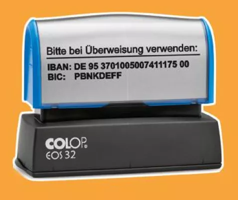 Der Stempel für die IBAN-Nummer Bild: Der Stempel für die IBAN-Nummer