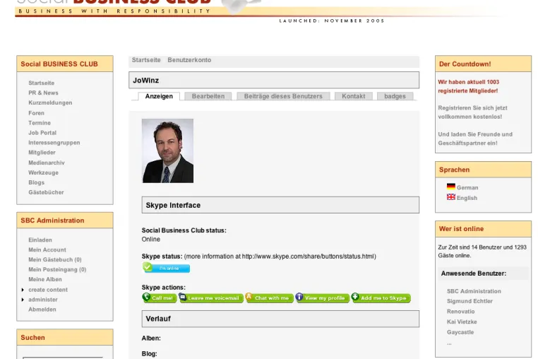 Bild: Der Social Business Club integriert neues SkypeWeb Interface