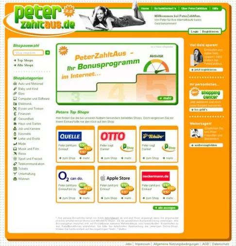 Bild: Prämienprogramm PeterZahltAus.de mit erweitertem Angebot - Jetzt sogar in 320 Online-Shops Geld sparen