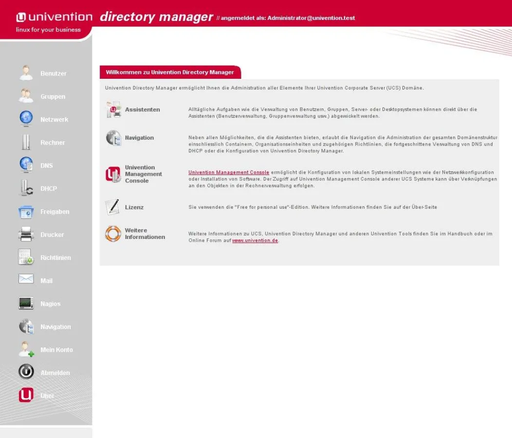 Grafisches Webinterface des UCS Managementsystems