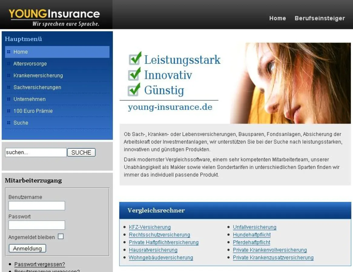 Internetseite www.young-insurance.de