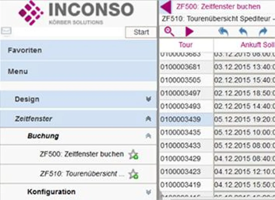 Ausschnitt aus dem User Interface des inconsoDSM (Dock & Slot Management)