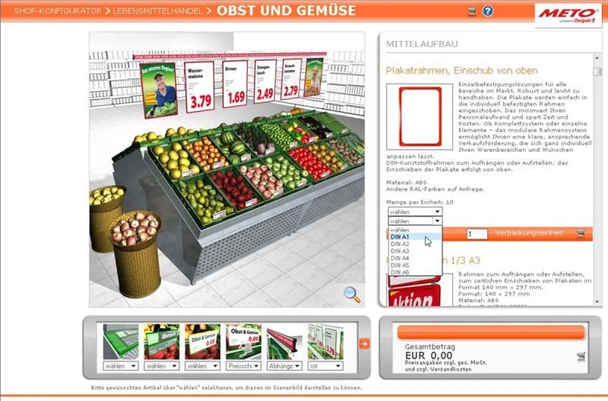 Der Shop-Konfigurator von Meto, wie ihn die betreuende Werbeagentur Raab mit der Intermediate-Software enomic.webconfigurator umge