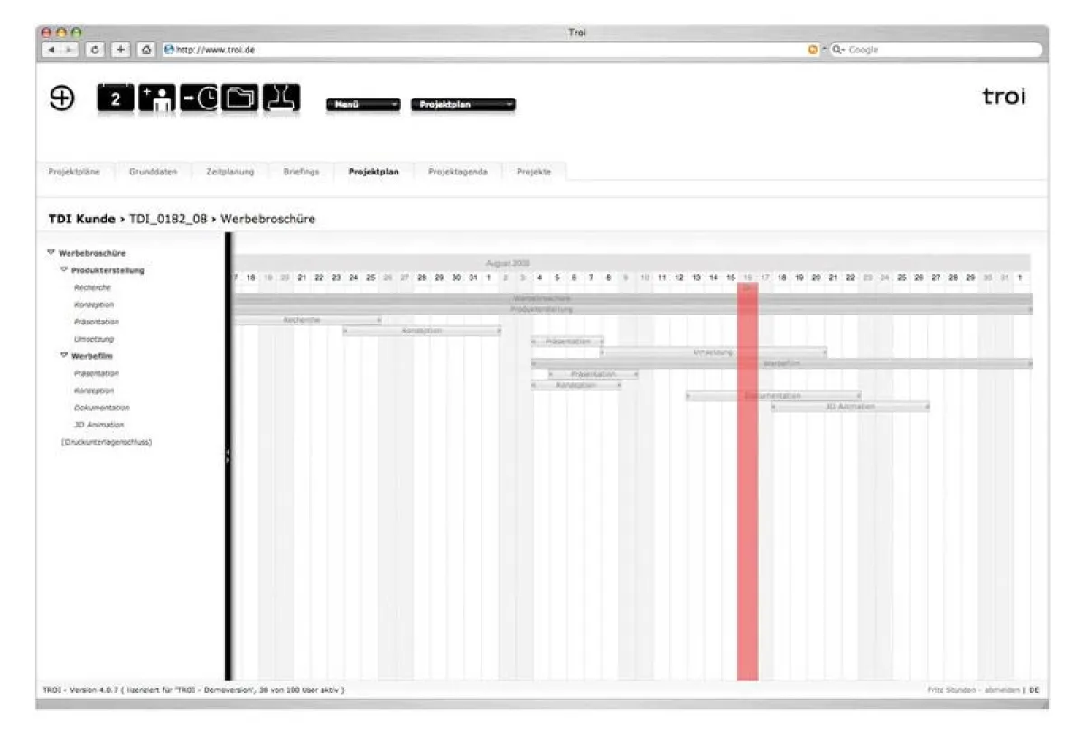Agentursoftware Troi - Gantt Diagramm