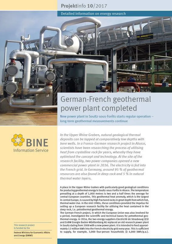 The BINE-Projektinfo brochure “German-French geothermal power plant completed” (© BINE Informationsdienst)