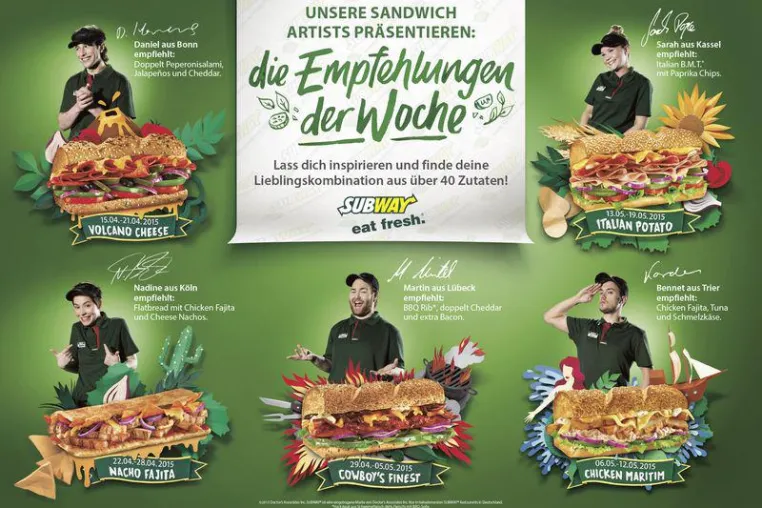 Subway Mitarbeiter präsentieren ihre Lieblings-Sub-Kreationen Bild: Subway Mitarbeiter präsentieren ihre Lieblings-Sub-Kreationen