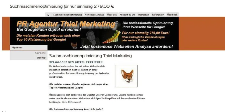 Bild: Suchmaschinenoptimierung der PR Thiel Marketing