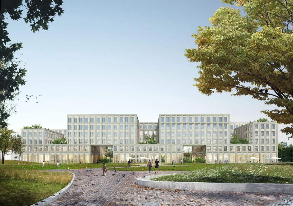 Blick vom Park auf den OPES Campus (Copyright Henning Larsen)