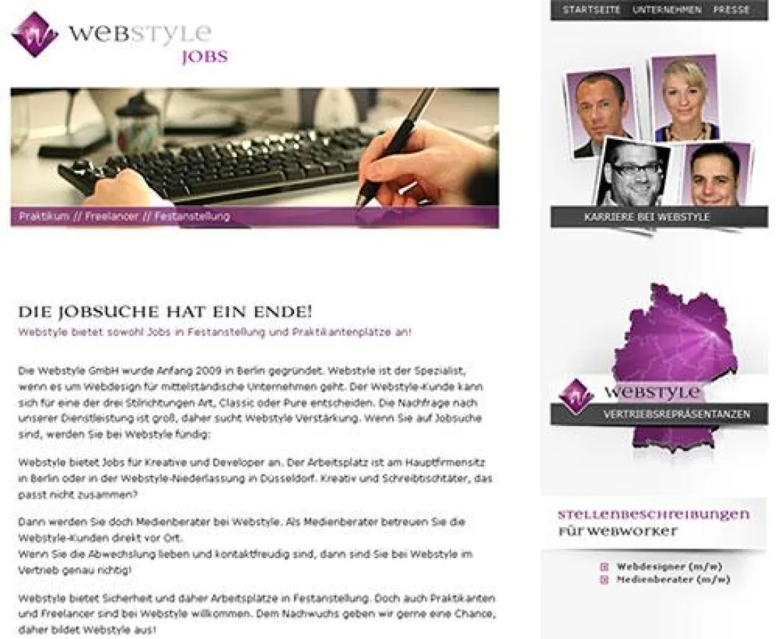 Screenshot der neuen Jobseite von Webstyle