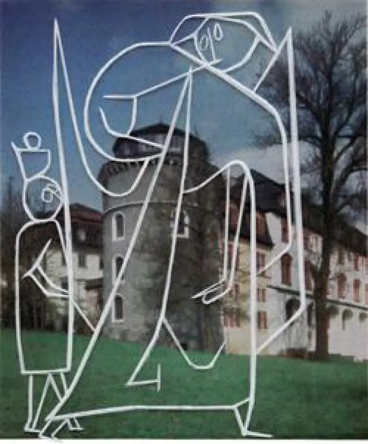 in Mission (in Anlehnung an Paul Klee), 2015, Garn und Textildruck auf Organza, 40 x 35 cm