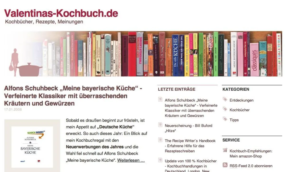 Screenshot: die Startseite von Valentinas-Kochbuch.de